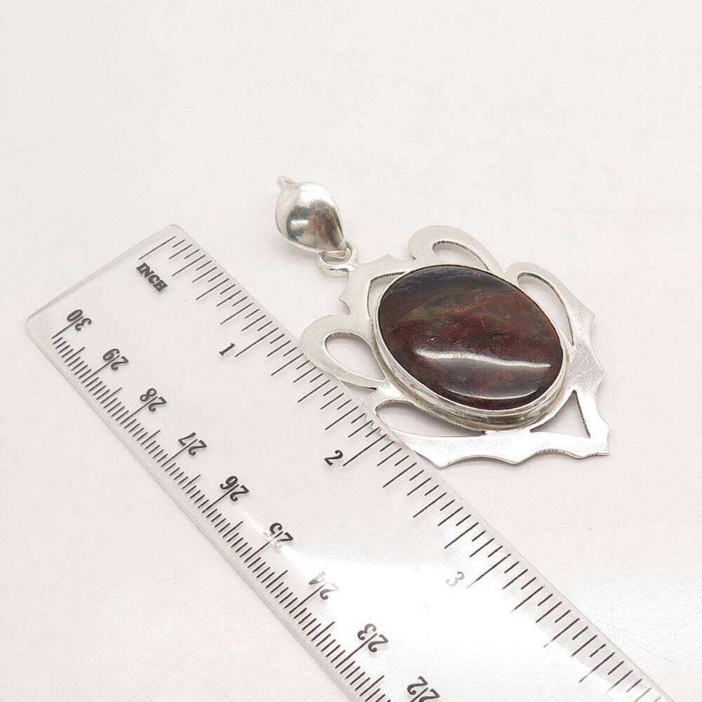 925 Sterling Silver Vintage Real Tiger Iron Gemstone Pendant - Picture 3 of 6